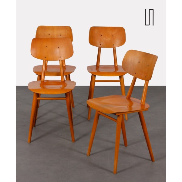 Ensemble de 4 chaises en bois produites par Ton, 1960 - Design d'Europe de l'Est
