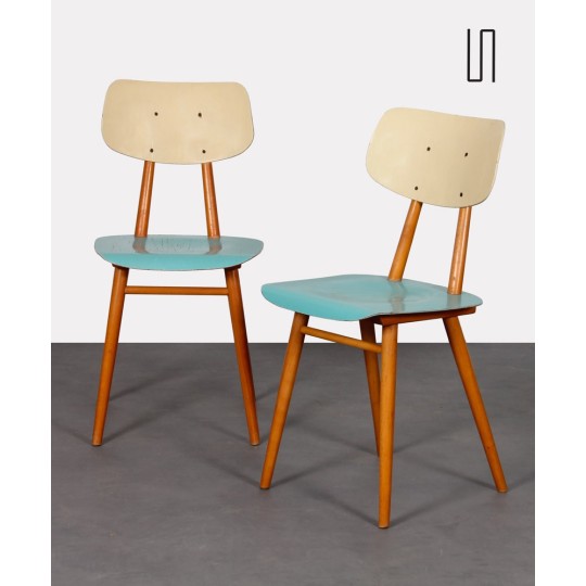 Paire de chaises vintage bleues éditées par Ton, 1960 - Design d'Europe de l'Est