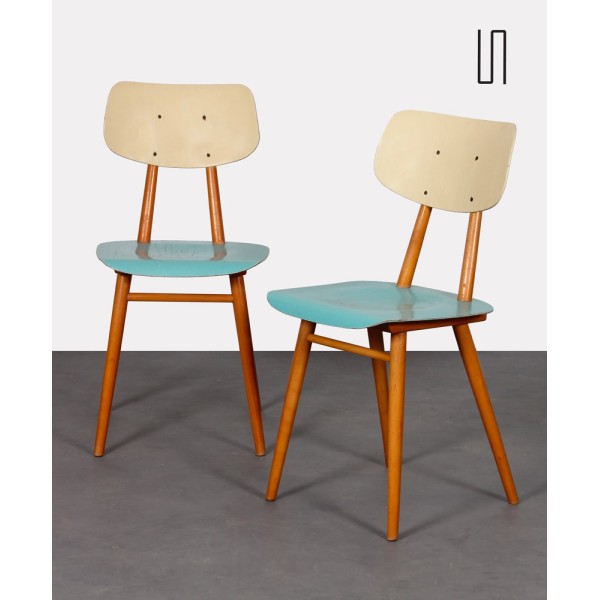 Paire de chaises vintage bleues éditées par Ton, 1960 - Design d'Europe de l'Est