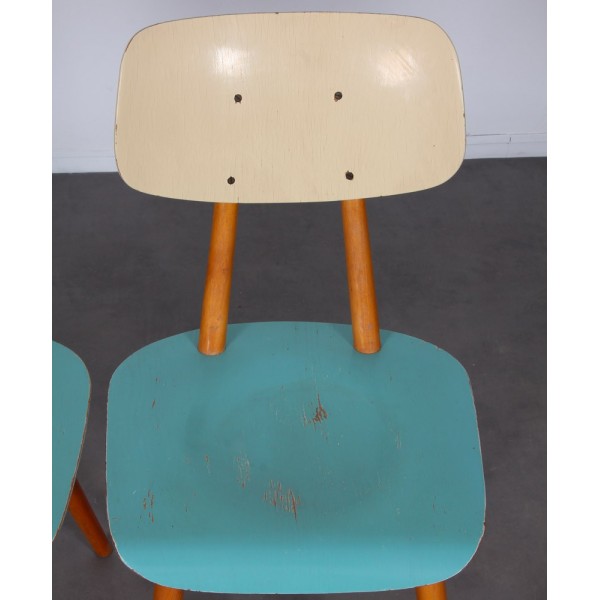 Paire de chaises vintage bleues éditées par Ton, 1960 - Design d'Europe de l'Est