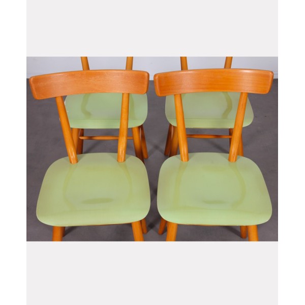 Suite de 4 chaises vertes éditées par Ton, vers 1960 - Design d'Europe de l'Est