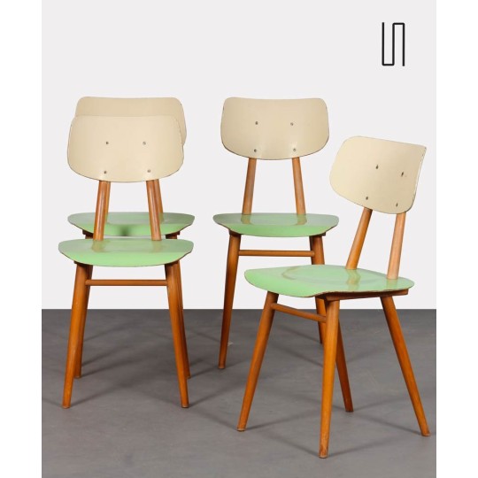 Suite of 4 vintage wooden chairs, edited by Ton, 1960s
