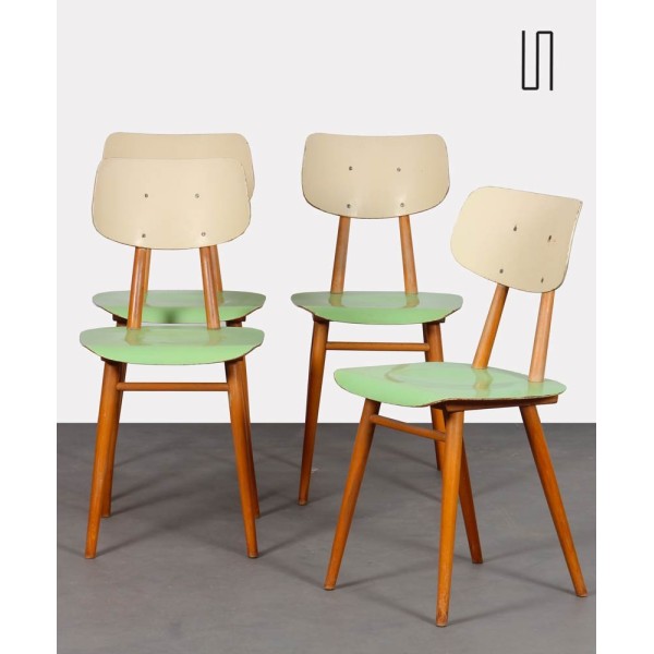 Suite de 4 chaises vintage en bois, éditées par Ton, 1960 - Design d'Europe de l'Est