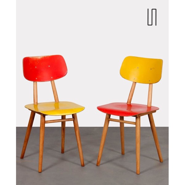 Paire de chaises vintage colorées, 1960 - Design d'Europe de l'Est