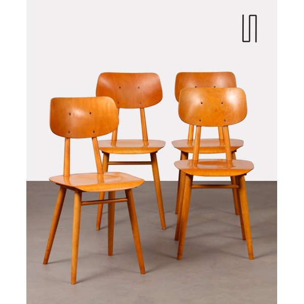 Suite de 4 chaises produites par Ton, 1960 - Design d'Europe de l'Est