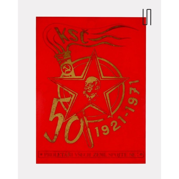 Plaque fêtant les 50 ans du Parti communiste tchécoslovaque - Design d'Europe de l'Est