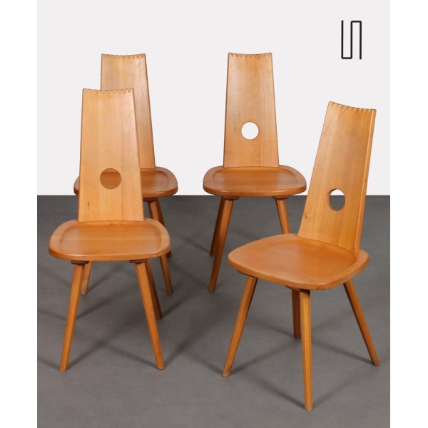Suite de 4 chaises vintage en bois, 1980 - 